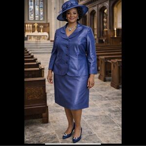 John Meyer Blue Skirt Suit Church Special Occasion Plus Size 14 Elegant
